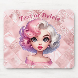 Retro Glamour Girl Animated Cute Cartoon Beauty Mouse Mat