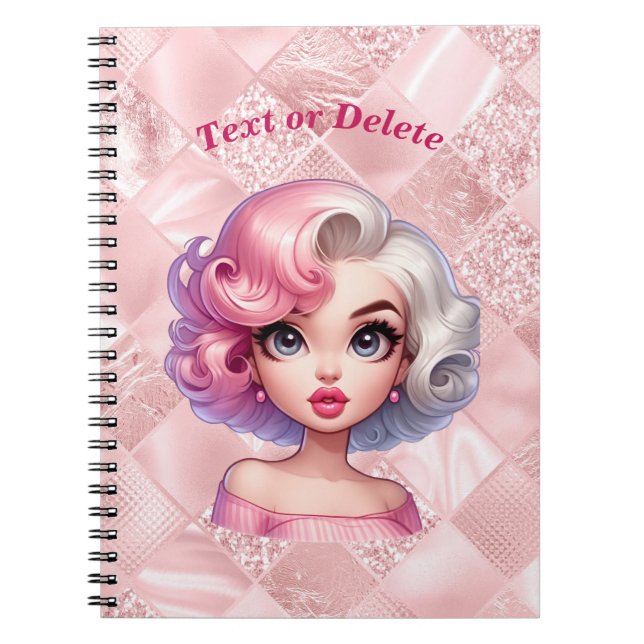 Retro Glamour Girl Animated Cute Cartoon Beauty Notebook (Front)