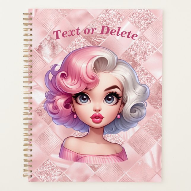 Retro Glamour Girl Animated Cute Cartoon Beauty Planner (Front)