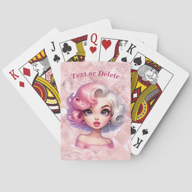 Retro Glamour Girl Animated Cute Cartoon Beauty Playing Cards (Back)