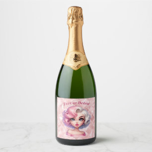 Retro Glamour Girl Animated Cute Cartoon Beauty Sparkling Wine Label