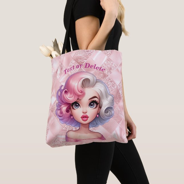 Retro Glamour Girl Animated Cute Cartoon Beauty Tote Bag (Close Up)