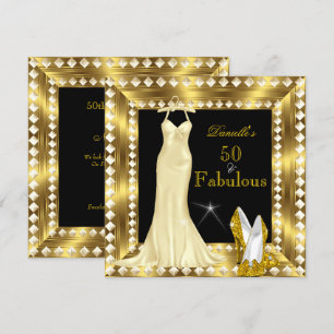 Retro Glamour Hollywood Fabulous 50 Gold Deco 3 Invitation