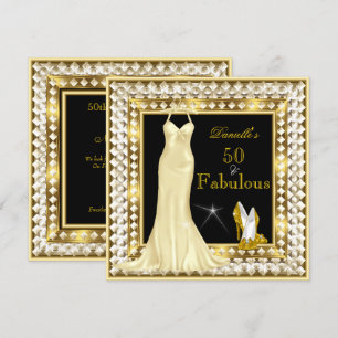 Retro Glamour Hollywood Fabulous 50 Gold Deco Invitation