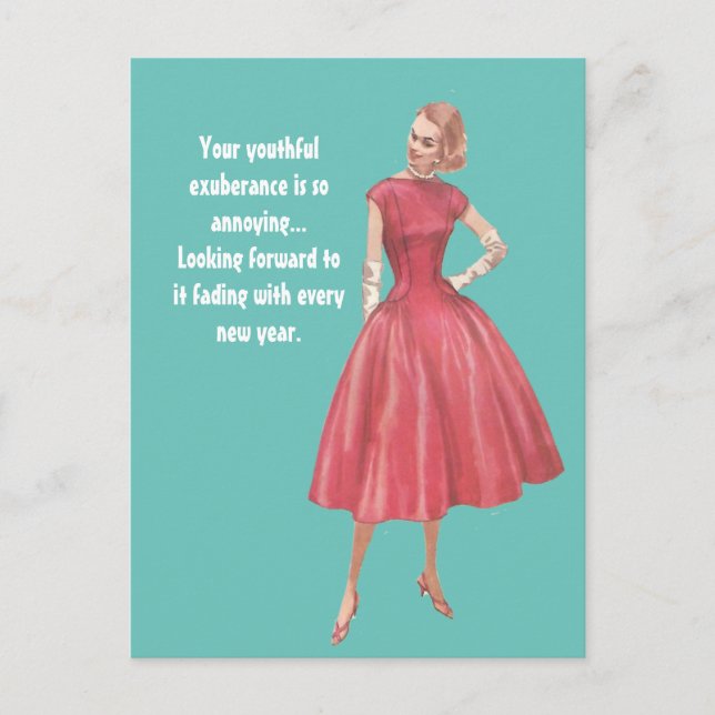 Retro Glamour Woman Sarcastic Birthday Postcard (Front)