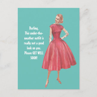 Retro Glamour Woman Sarcastic Get Well Postcard