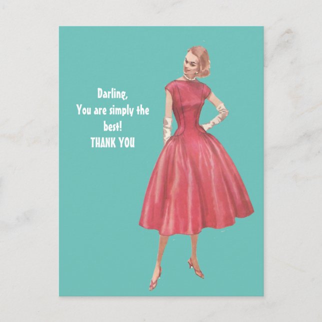 Retro Glamour Woman Thank You Postcard (Front)