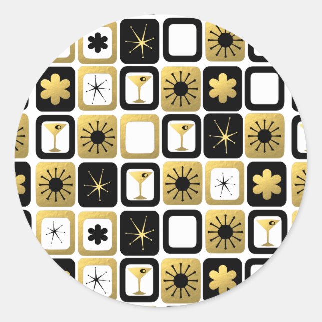 Retro Glamourous Gold Round Stickers (Front)