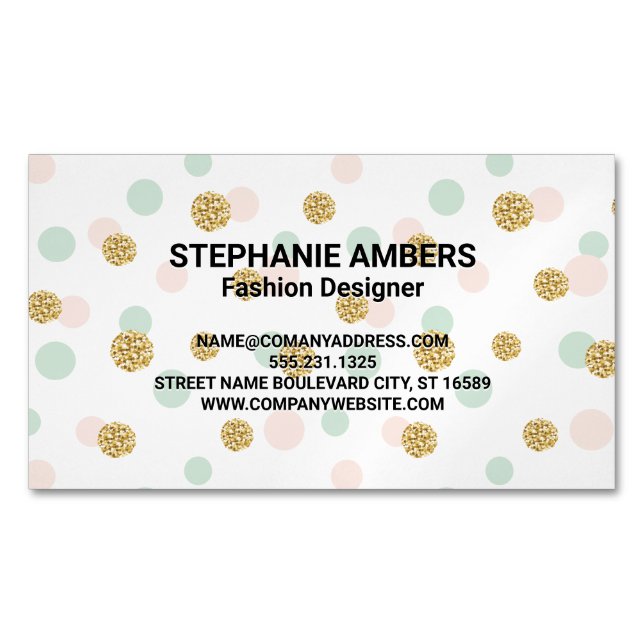 Retro Glitter Confetti | Polka Dot Magnetic Business Card (Front)