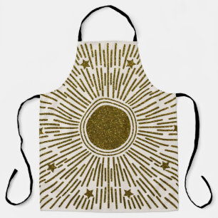 Retro glitter, golden sun with rays apron