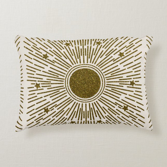 Retro glitter, golden sun with rays decorative cushion (Front)