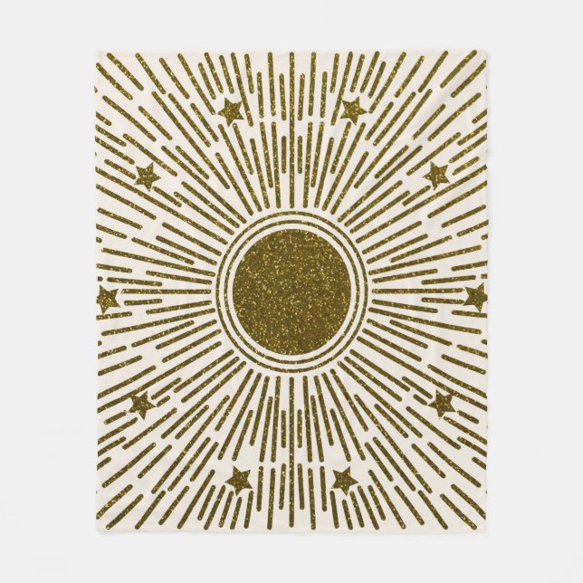 Retro glitter, golden sun with rays fleece blanket (Front)