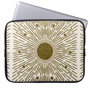 Retro glitter, golden sun with rays laptop sleeve