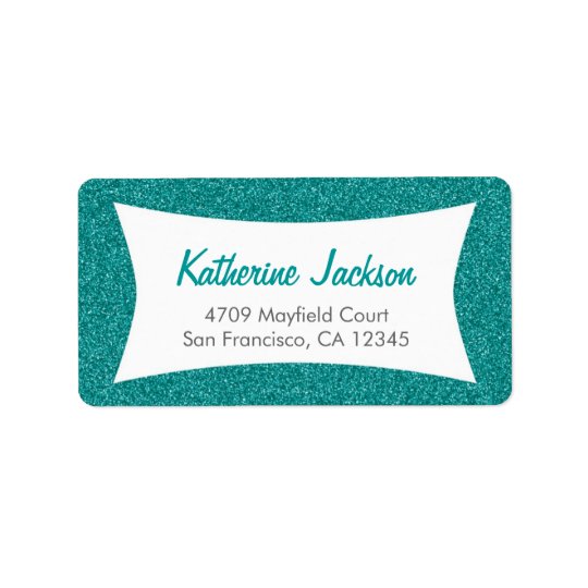Retro Glitter Teal Address Labels
