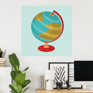 Retro Globe Illustration Vintage Earth Map  Poster