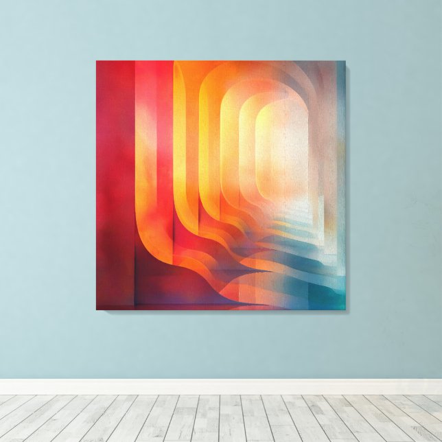 Retro Glow Arches – Abstract Mid-Century Canvas Print (Insitu(Wood Floor))