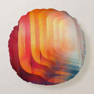 Retro Glow Arches – Abstract Mid-Century Round Cushion