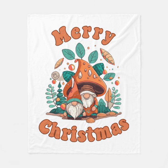 Retro Gnome Christmas Fleece Blanket (Front)