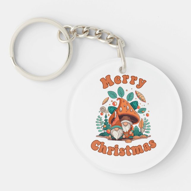 Retro Gnome Christmas Key Ring (Front)