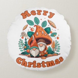 Retro Gnome Christmas Round Cushion
