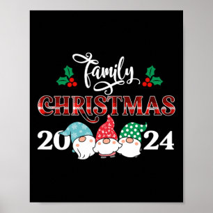 Retro Gnome Family Christmas Red Plaid Pajamas Gro Poster