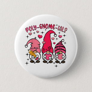 Retro Gnome Math Teacher Valentines Day Poly Gnome 6 Cm Round Badge