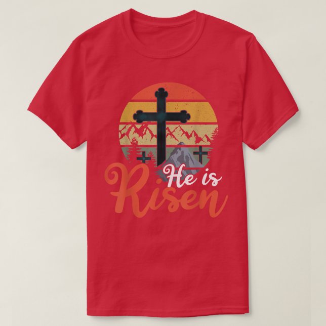 Retro God Jesus He Risen Christian 2022 Happy East T-Shirt (Design Front)