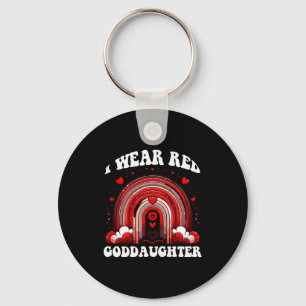 Retro Goddaughter Heart Disease Awareness Rainbow  Key Ring