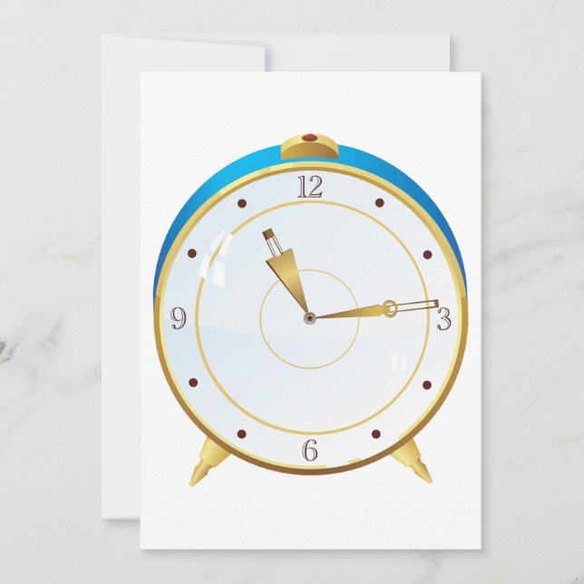 Retro Gold Alarm Clock with Blue Trim Timepiece  Invitation (Front)