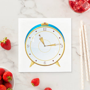 Retro Gold Alarm Clock with Blue Trim Timepiece Napkin
