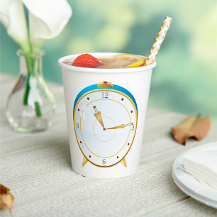 Retro Gold Alarm Clock with Blue Trim Timepiece Paper Cups