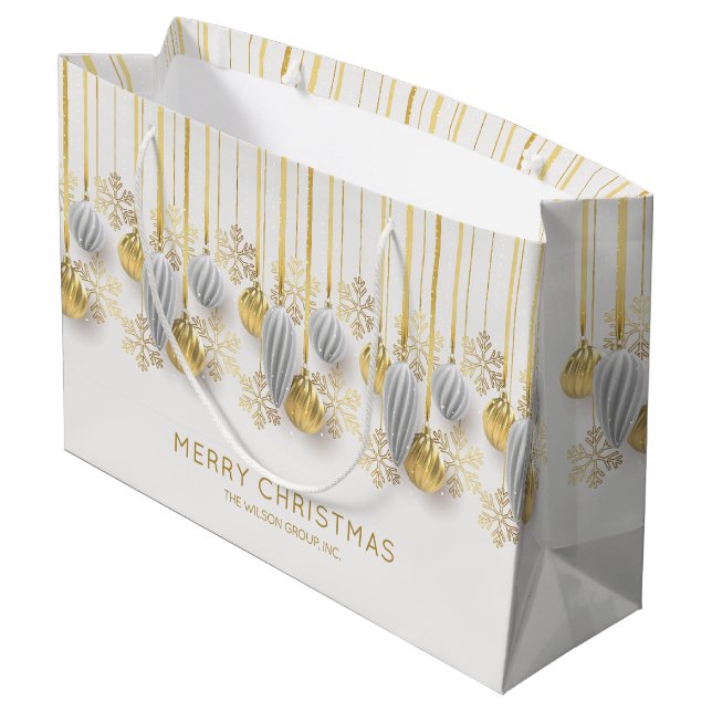 Retro Gold and Silver Christmas Ornaments  Large Gift Bag (Back Angled)