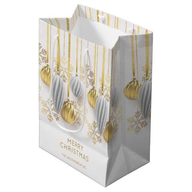Retro Gold and Silver Christmas Ornaments  Medium Gift Bag (Front Angled)