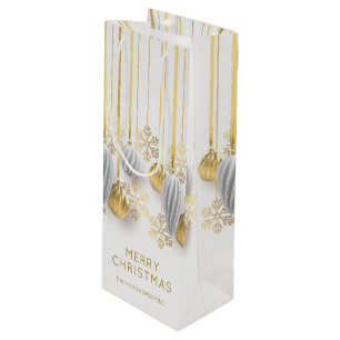 Retro Gold and Silver Christmas Ornaments  Wine Gift Bag