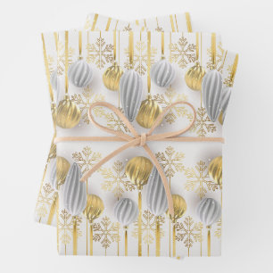 Retro Gold and Silver Christmas Ornaments Wrapping Paper Sheet