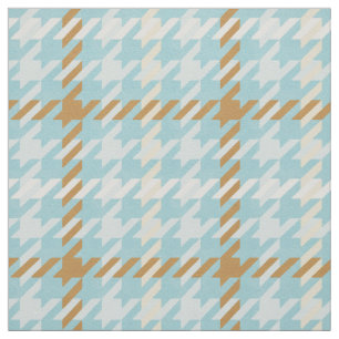 Retro gold and teal houndstooth plaid pattern fabric
