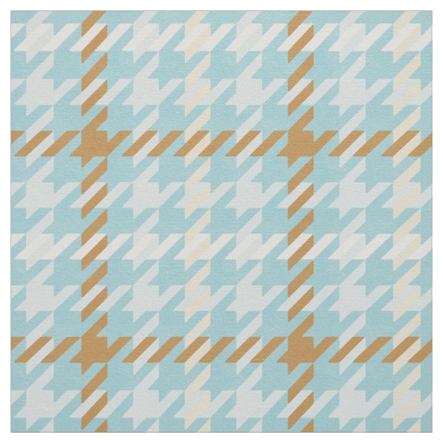 Retro gold and teal houndstooth plaid pattern fabric (Swatch)