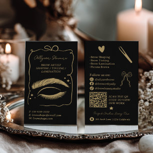 Retro gold black Doodles Brow Artist QR Code Business Card