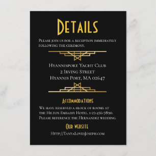Retro Gold Black Great Gatsy Details Wedding Card