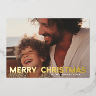 Retro Gold BOLD MERRY CHRISTMAS photo Foil Holiday Card