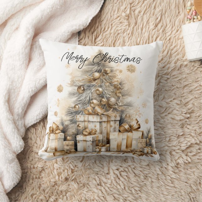Retro Gold Christmas Tree  Cushion (Blanket)