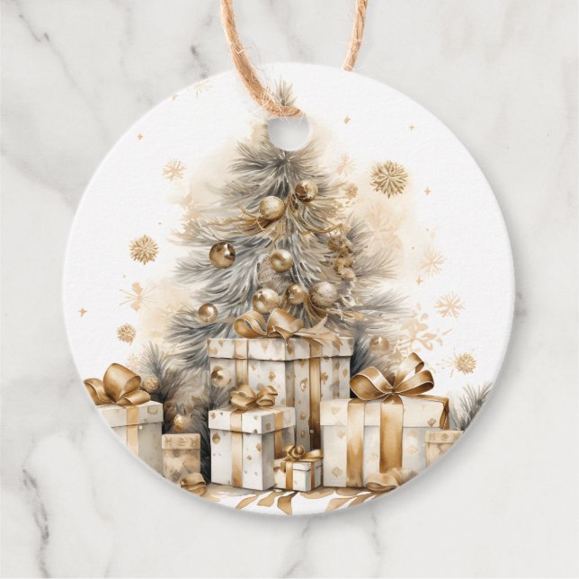 Retro Gold Christmas Tree Favour Tags (Front)