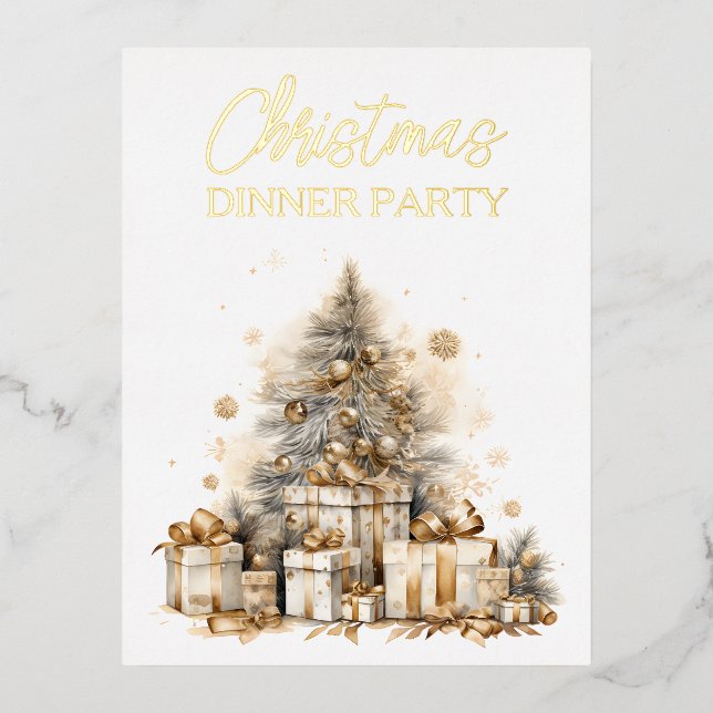 Retro Gold Christmas Tree Foil Invitation Postcard (Front)