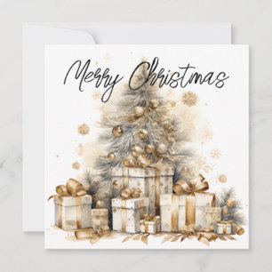 Retro Gold Christmas Tree Holiday Card
