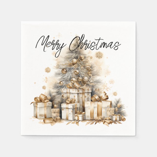 Retro Gold Christmas Tree Napkin (Front)