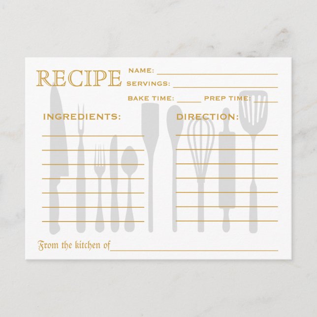 Retro Gold Confetti Bridal Shower Recipe Cards (Front)