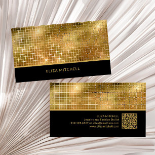 Retro Gold Disco Ball Mirror QR Code Business Card
