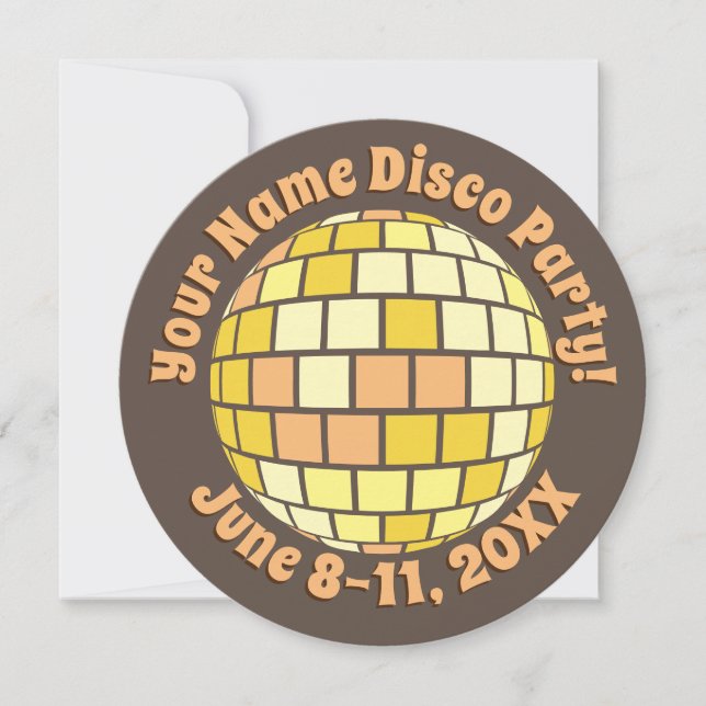 Retro Gold Disco Ball PERSONALIZED Invitation (Front)