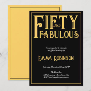 Retro Gold "Fifty and Fabulous" 50th Birthday Invitation