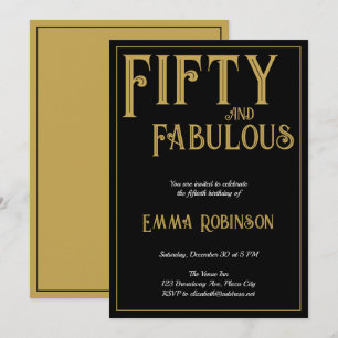 Retro Gold "Fifty and Fabulous" 50th Birthday Invitation